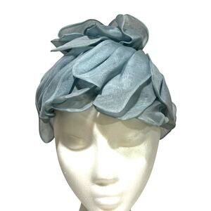 Vintage Mid Century ladies hat by Miss Mary sheer blue chiffon pillbox style